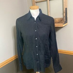 Cutter & Buck black semi sheer long sleeve LINEN button up top size Medium NWT